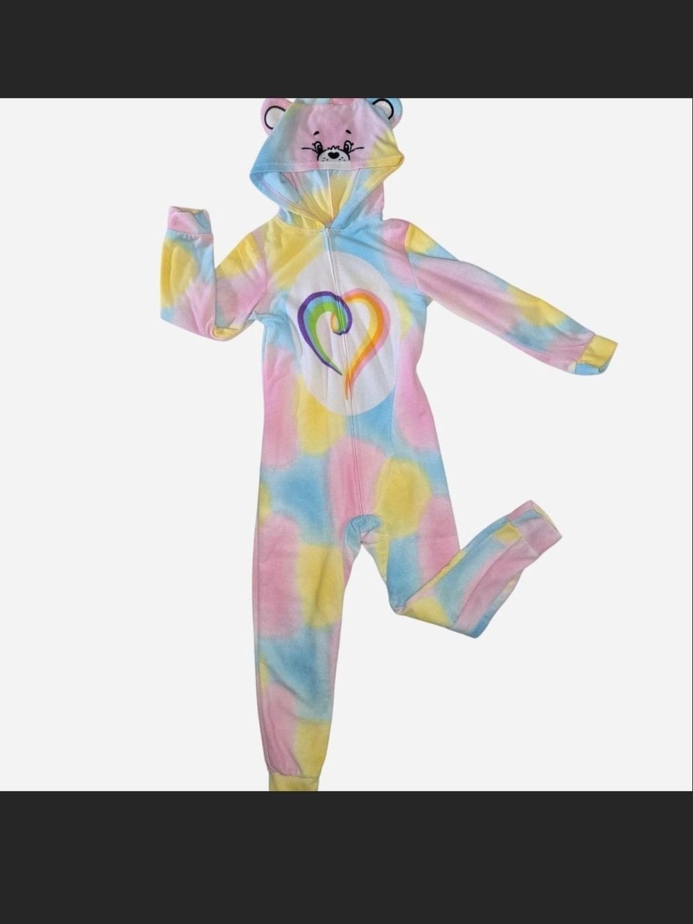 Kids Pastel Tie-Dye Heart One-Piece Hoodie Pajamas